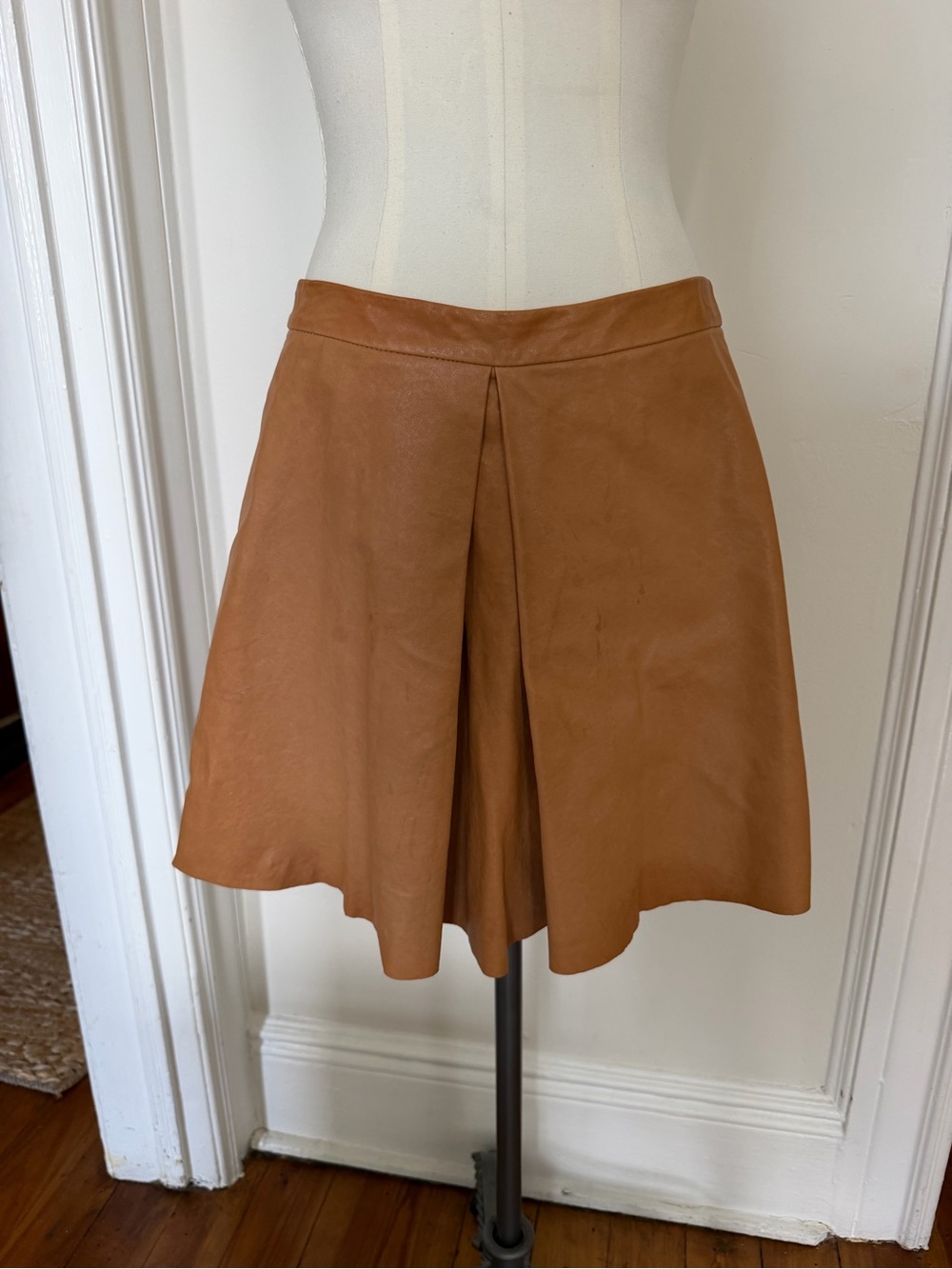 Tan A-Line Lamb Skin Leather Skirt